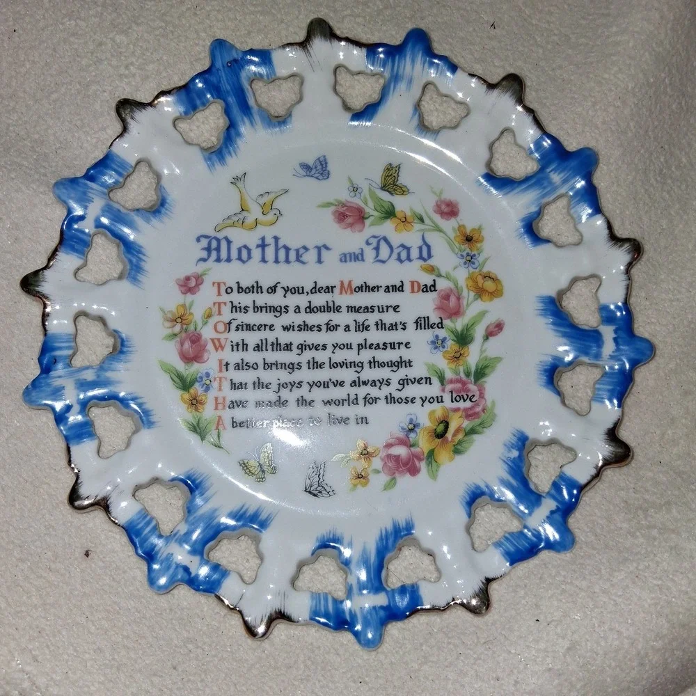 Mother and Dad Vintage‎  Plate Plaque Hanging Plaque Gift Poem 8''